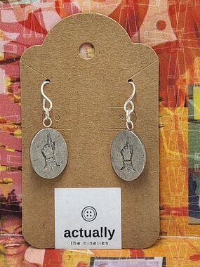 Earrings with vintage Todd Oldham Buttons 90s silver tone